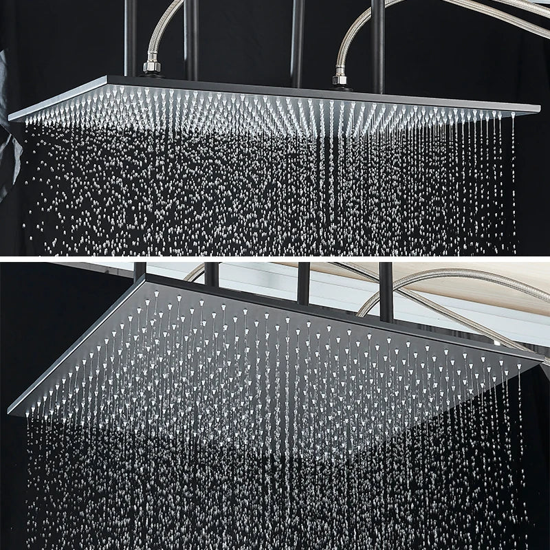 Rozin Brass Thermostatic Shower Faucet Black 40*80cm Ceiling Rainfall Shower Head Mixer Tap Concealed Install Bathroom Faucets