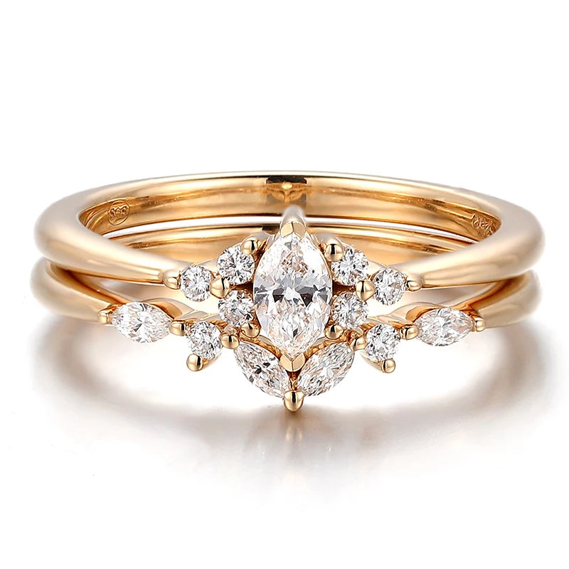 Factory Custom 18K Solid Gold IGI Certified Double Ring Fashionable Lab Diamond Promise Rings for Women Weeding Engagement