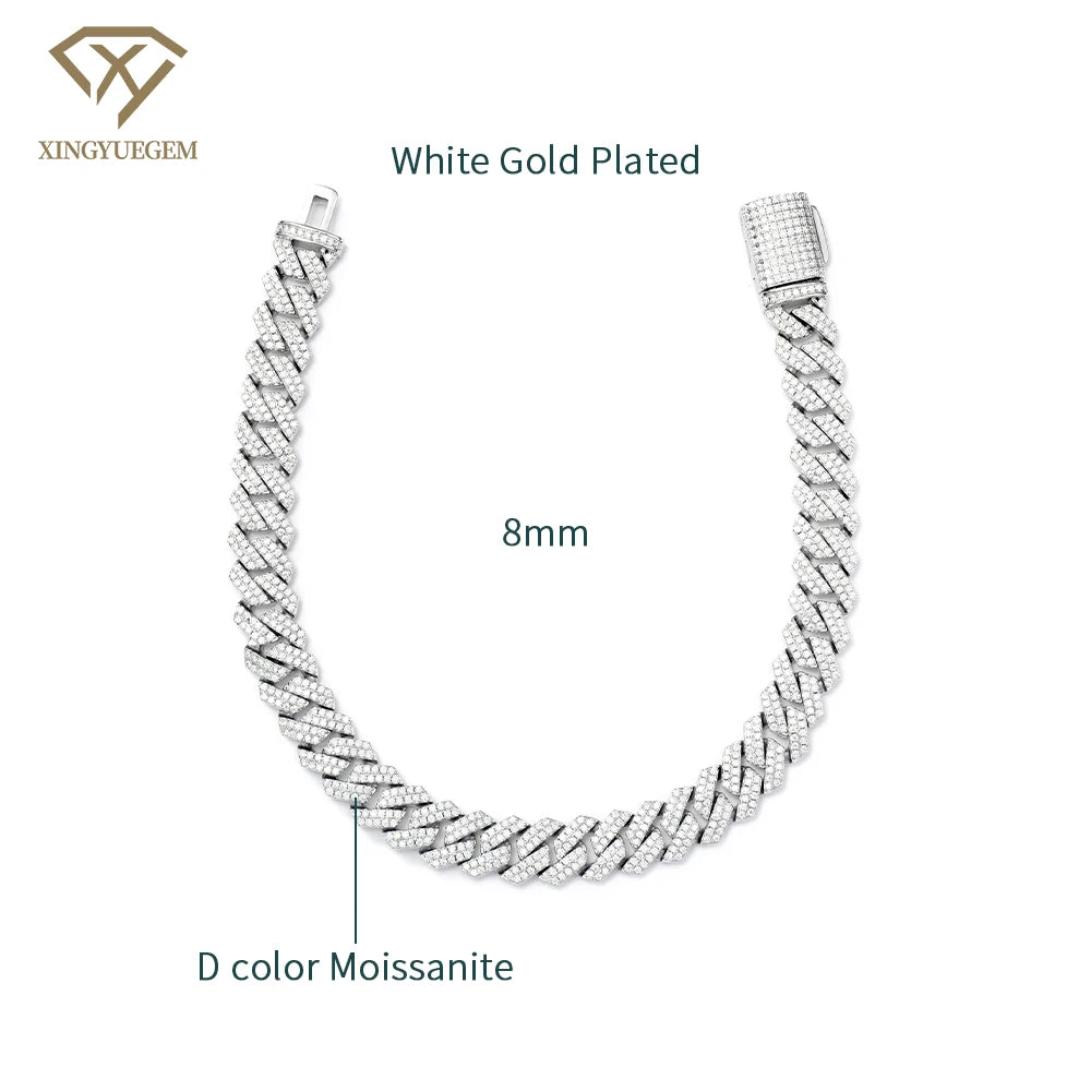 Wholesale Custom 8 10 12 14 18 20 mm 925 Sterling Silver Hiphop Jewelry Iced Out Diamond Moissanite Mossanite Cuban Bracelet