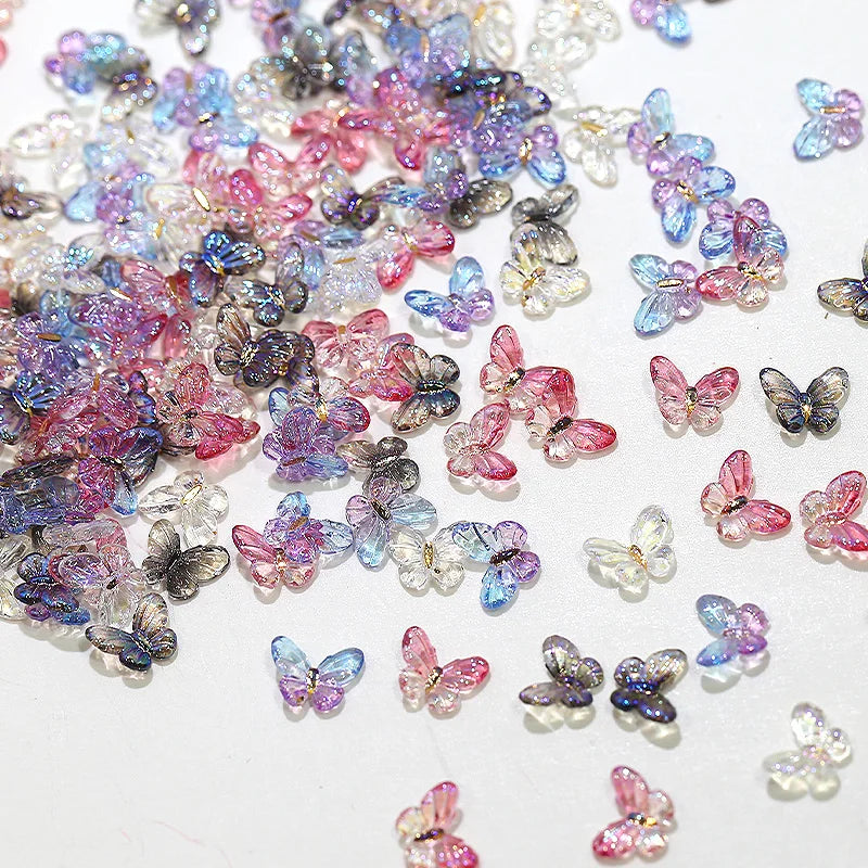 100pcs/Bag Mixed Butterfly Nail Art Charms Sparkle Butterfly Resin Designs Manicure Jewelry  Aurora Elf Butterfly Nail Supplies