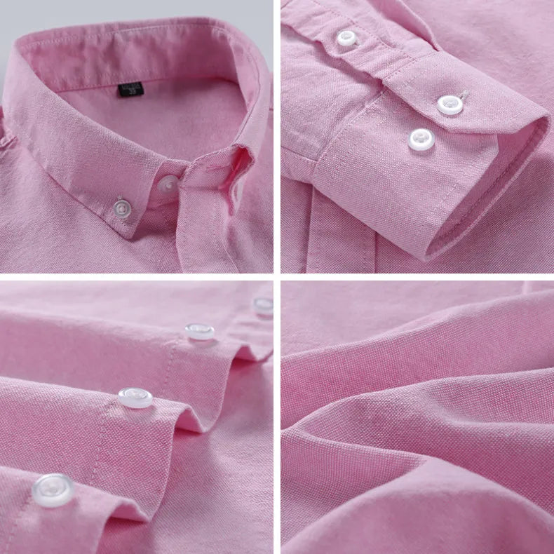 S-6XL Oxford Shirts for Men Long Sleeve Pure Cotton Solid Stripe Leisure Embroidered Horse Streetwear Business Plain Office 6XL