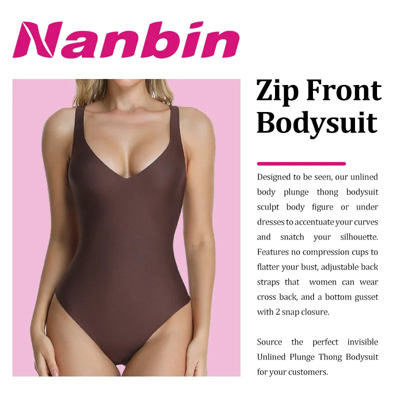 DropShip Tiktok Hot Selling Invisible Unlined Sculpt Thong Bodysuit Shapewear Snatch Waist Tummy Control Sexy V Neck Body Shaper