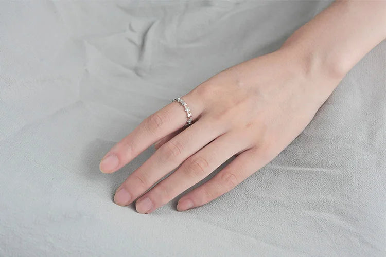925 Sterling Silver Stars Zircon Open Rings for Women Fashion Prevent Allergy Jewelry
