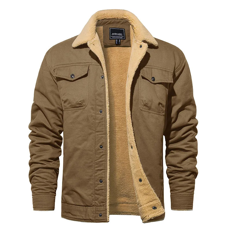 EKLENTSON Winter Fleece Hiking Jackets Men Thermal Windproof Coat Outdoor Thick Warm Cotton Cargo Work Jacket Travel Outerwear
