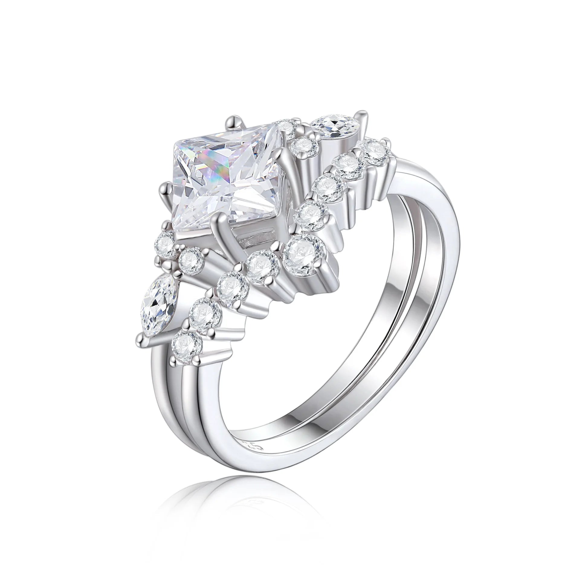 Wedding Ring Set Three-Piece Heart Pattern Engagement Jewelry Women's S925 Sterling Silver Rings