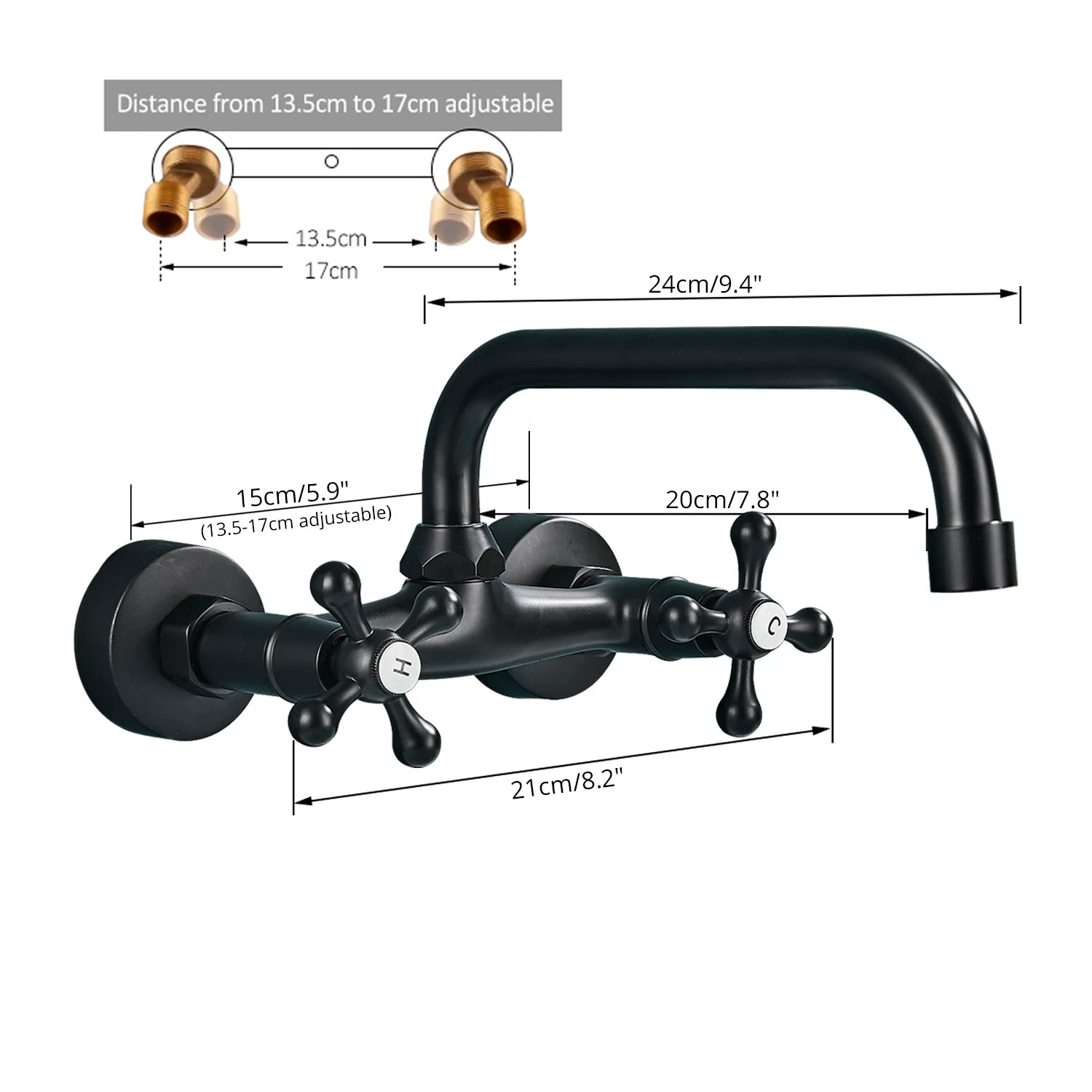 Black Kitchen Faucet Hot And Cold Water MixerFaucets Wall Mounted Tap Vessel Sink Mixer Tap Swivel Spouts Basin Mixer Tap Crane