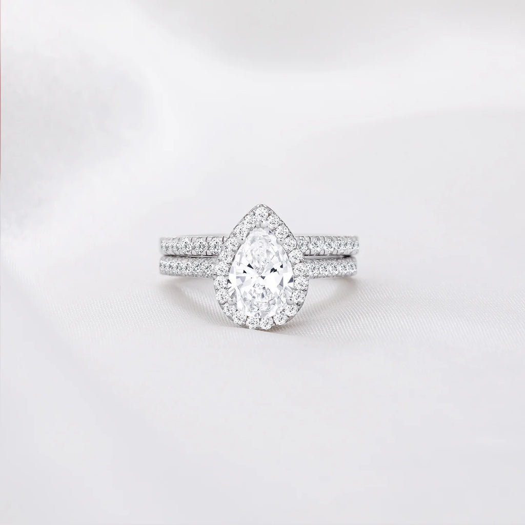 OAHLAN Luxury Fashion Female Jewelry 1.5 Carat Pear Cut 925 Sterling Silver Bridal Set Moissanite Rings for Women Wedding