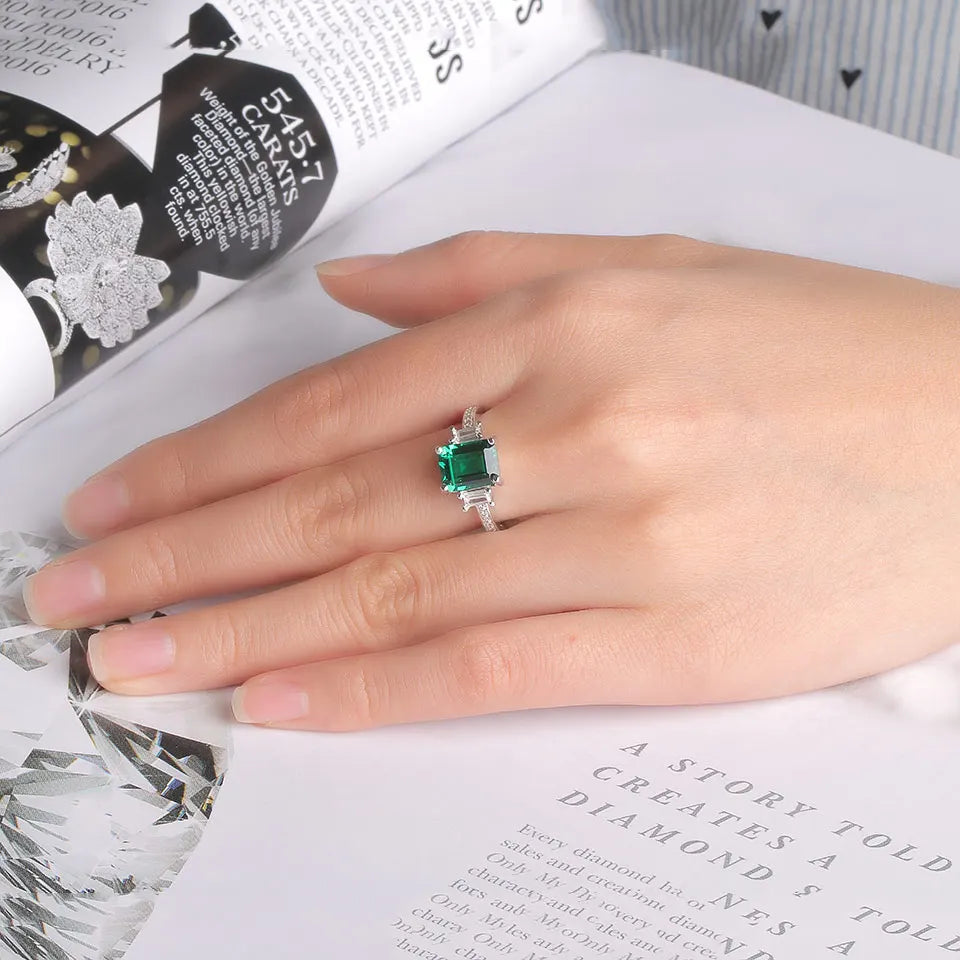 Silver Jewelry Ring With Nepali Stone Handmade Green Emerald Engagement 925 Sterling Silver Jewelry CZ Gemstone Rings for Women