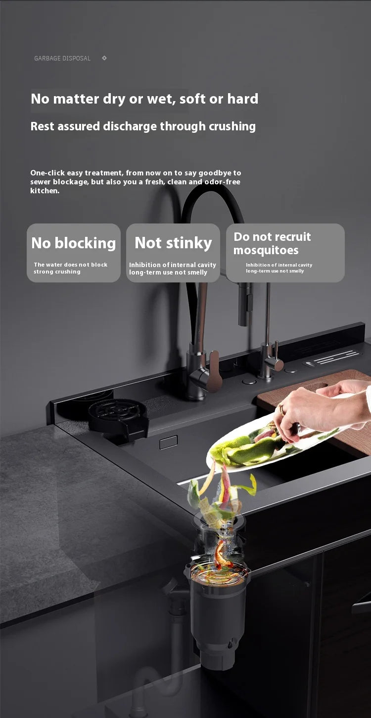 S55 Household Kitchen Garbage Disposal, Quiet And Efficient, Stainless Steel Material, Anti-Blocking Design High Efficiency