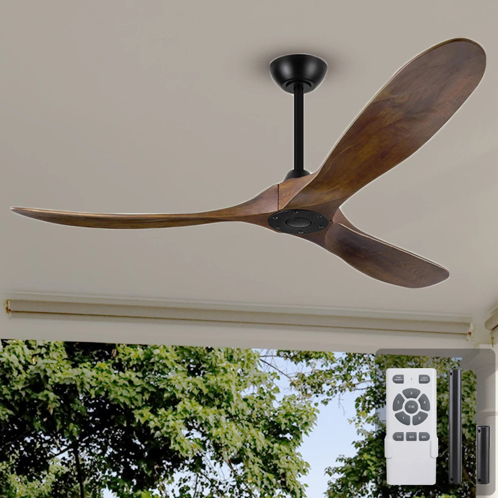 60 Inches Luxury Wooden Outdoor Patios Ceiling Fan - Modern Design, Energy-Efficient, Ultra-Quiet, No Light, USA Free Shipping
