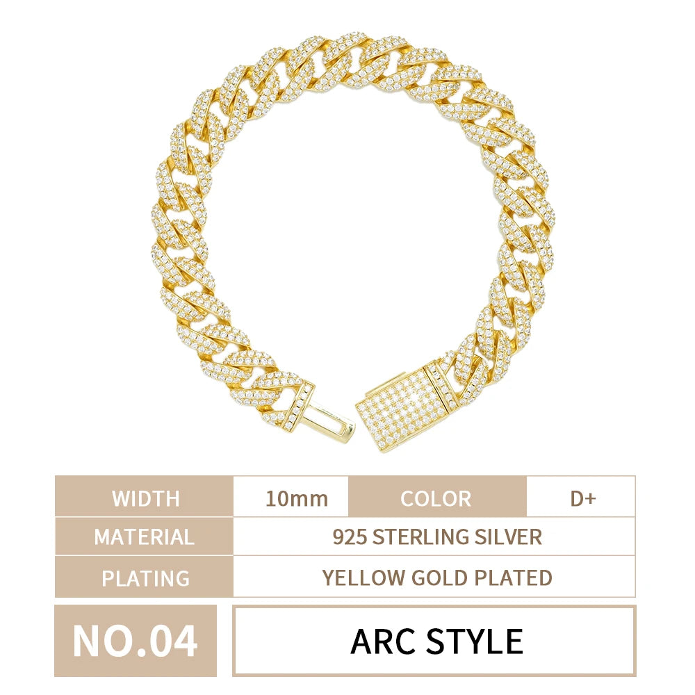 Custom Luxury 12 16 20 mm Full Iced Out Hiphop Moissanite Diamond Miami Silver Cuban Link Chain Bracelet in Silver 925 for Men