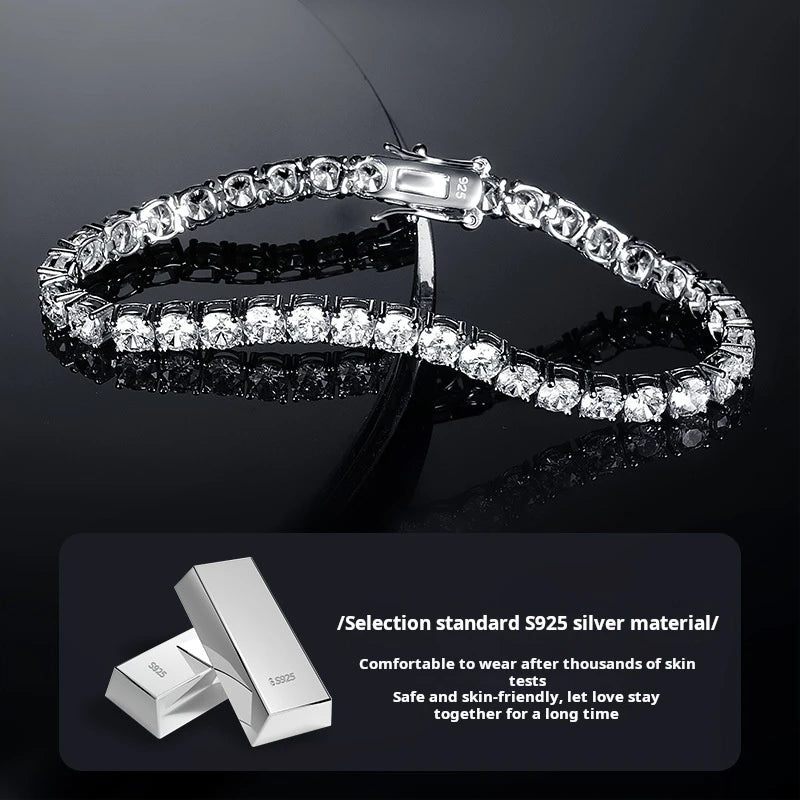 Fine Jewelry Moissanite Chain Hip Hop Bracelet S925 Sterling Silver Cubic Zirconia Tennis Chain