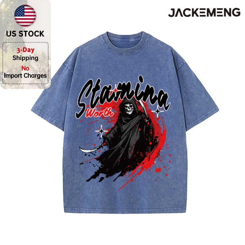 Oversized Vintage Retro Dark Reaper Streetwear Print Tshirt USA Stock Wholesale Y2K Casual Tee
