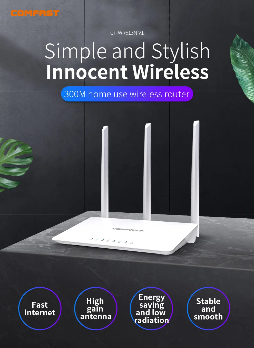 COMFAST CF-WR627AX AX2700 WiFi6 Mesh Router Gigabit Dual Band 2.4G+5.8GHz One-Click Mesh Whole Home Coverage 4 High Gain Antenna