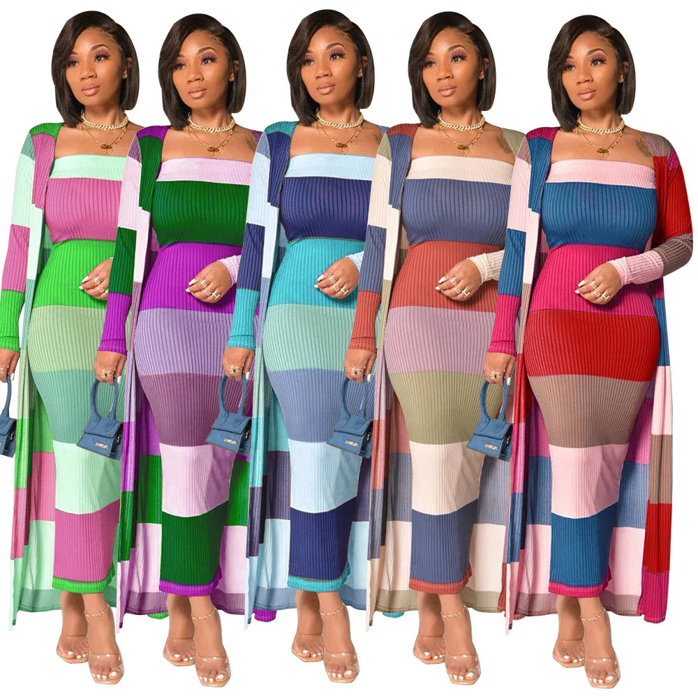 2022 New Autumn Winter Hotsale Fashion Printed Multicolor Coat Two-piece Nightclub Suit Women Dress Women Casual 2 Piecesets