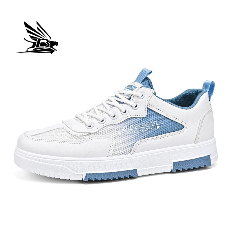 Men's White Sneakers Versatile Breathable Mesh Casual Sports Shoes Height-Increasing Walking Style Lace-Up for Summer