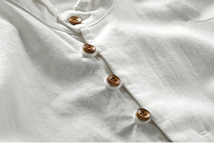 Men Cotton Linen Shirt Formal Retro Chinese Style Long Sleeve Mandarin Collar Casual Shirts Soft Comfort Clothing Plus Size 7XL