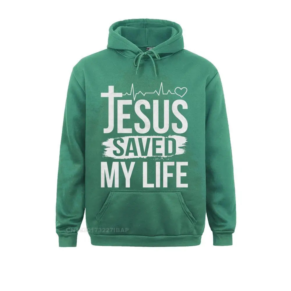 Jesus Saved My Life Christian Religion Quote Meme Premium Hooded Pullover Classic Fall Men Hoodies Customized Sportswears Brand