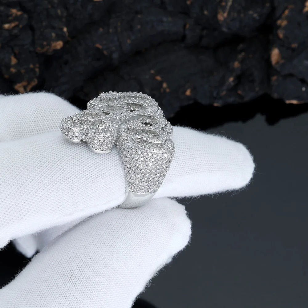 NUOYA New Style 925 Sterling Silver Hip Hop Jewelry Iced Out Moissanite Diamond Rings White Gold Silver Allah Ring for Women