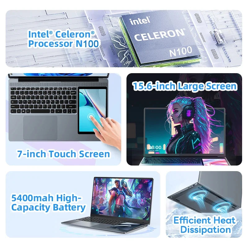 15.6" +7" IPS Brand New Business Laptop 16GB RAM 128/256/512GB 1TB SSD Notebook Computer Dual Screen Laptop