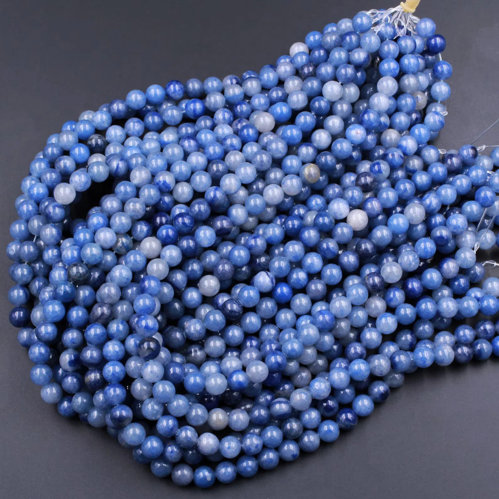 Great Gems Natural Blue Aventurine 4mm 6mm 8mm 10mm Ball Beads White Gemstone 15.5" Strand for Anniversary & Wedding Casual