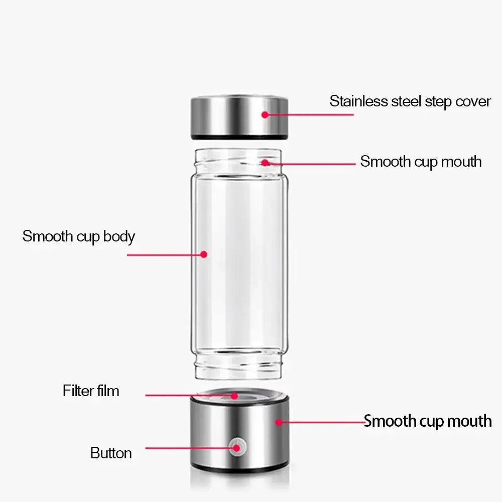 Hot Selling OEM Hydrogen Rich Cup Alkaline Ionizer USB Rechargeable Generator Ionization Water Bottle Glass Cup Jug
