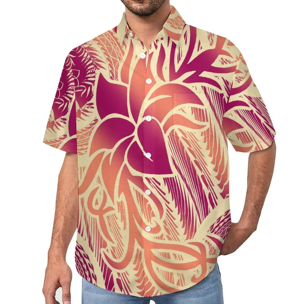 High Quality Samoan Short Sleeve Casual Hawaii Style Men's Shirts Tops Custom Printed Big Size Polynesian Tribal Aloha Shirts