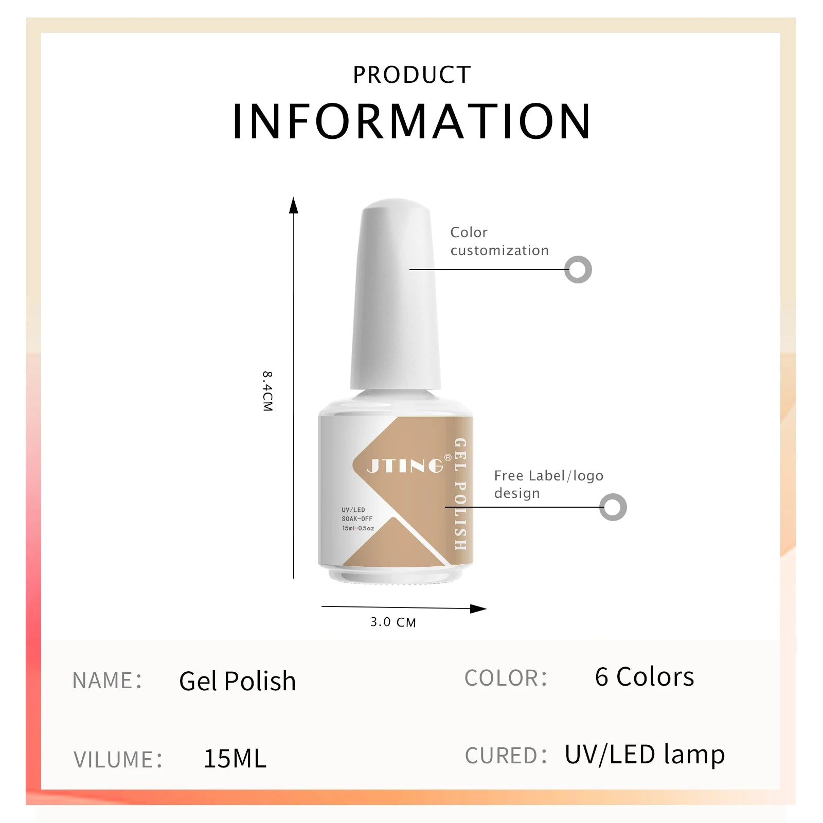 JITNG Factory Price High Quality Pigment Natural Resin Nail Gel Polish UV LED Lamp Gel 6colors Kit OEM Custom Private Brand logo
