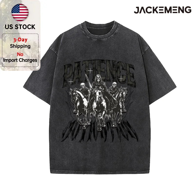 Oversized Washed Retro Gothic Skull Streetwear Print Tshirt USA Stock Wholesale Y2K Casual Tee
