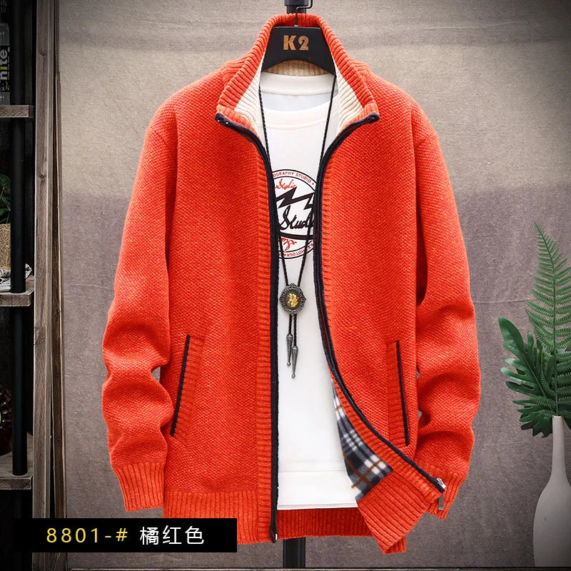 Autumn Winter Men's Sweaters Hooded Knit Cardigan Korean Sweaters Jacket Fleece Lined Hoodies Windbreaker Coat
