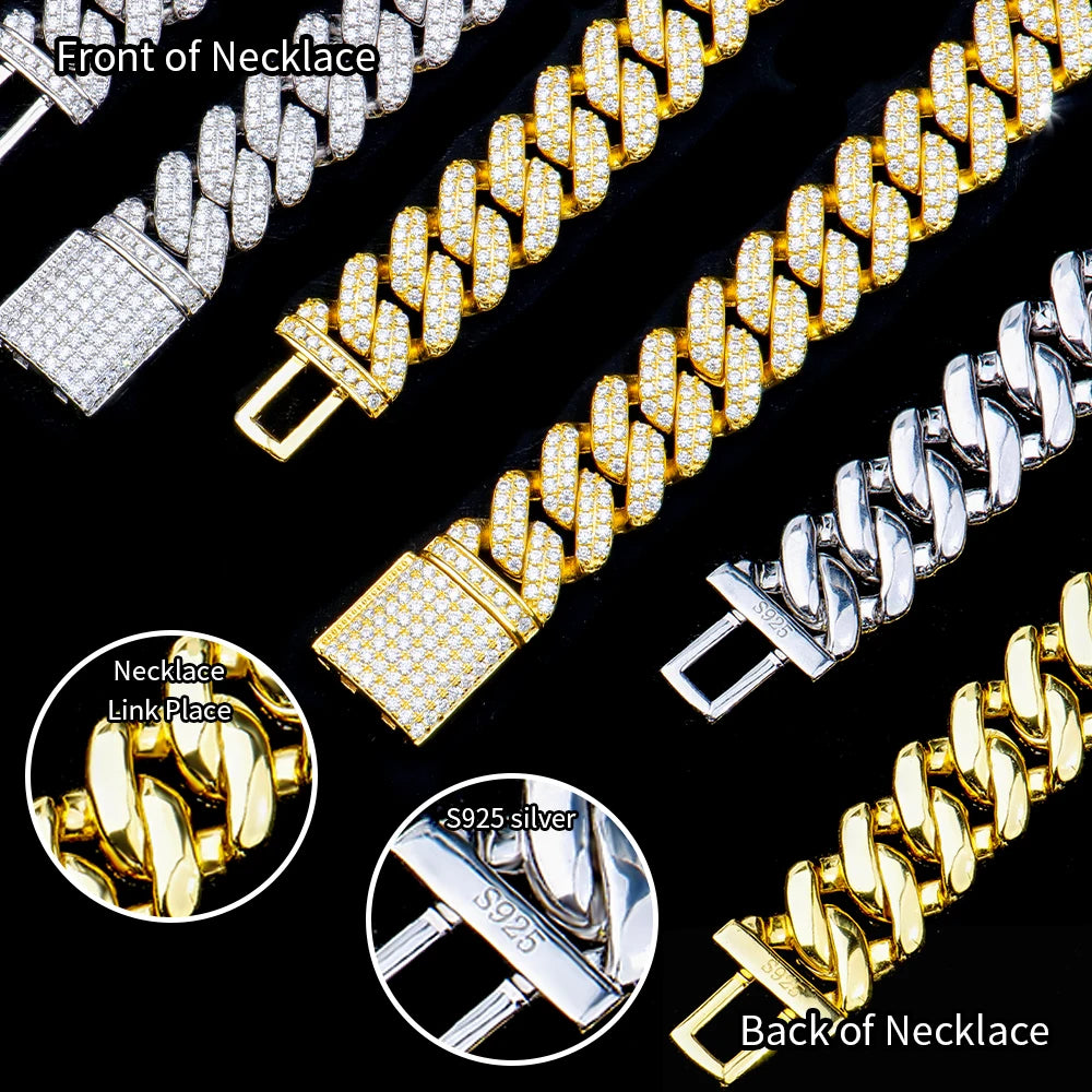 Premium Quality 925 Sterling Silver Hip Hop Style Fashion Jewelry Full Iced Out Moissanite Diamond Cuban Link Chain Bracelet