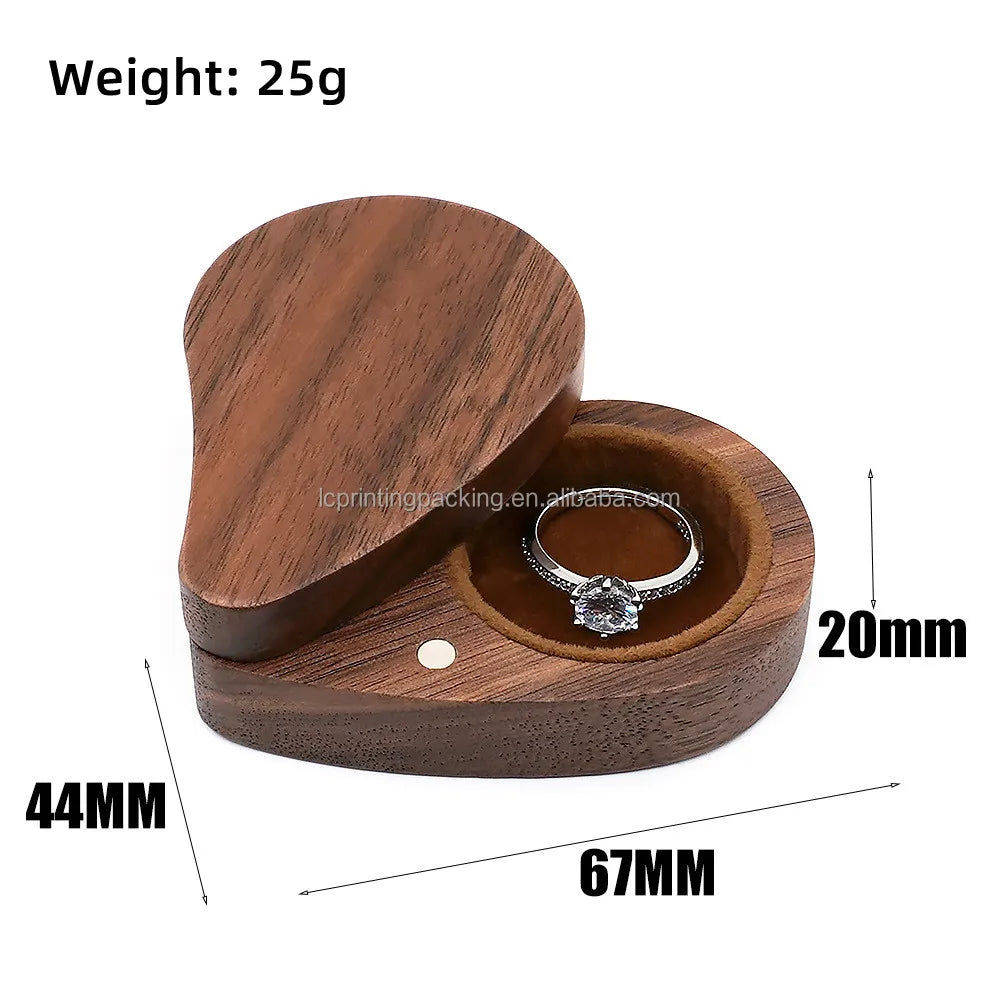 Unique Designed Walnut Wooden Jewelry Ring Box Wooden Carved Jewelry Box for Wedding or Proposal