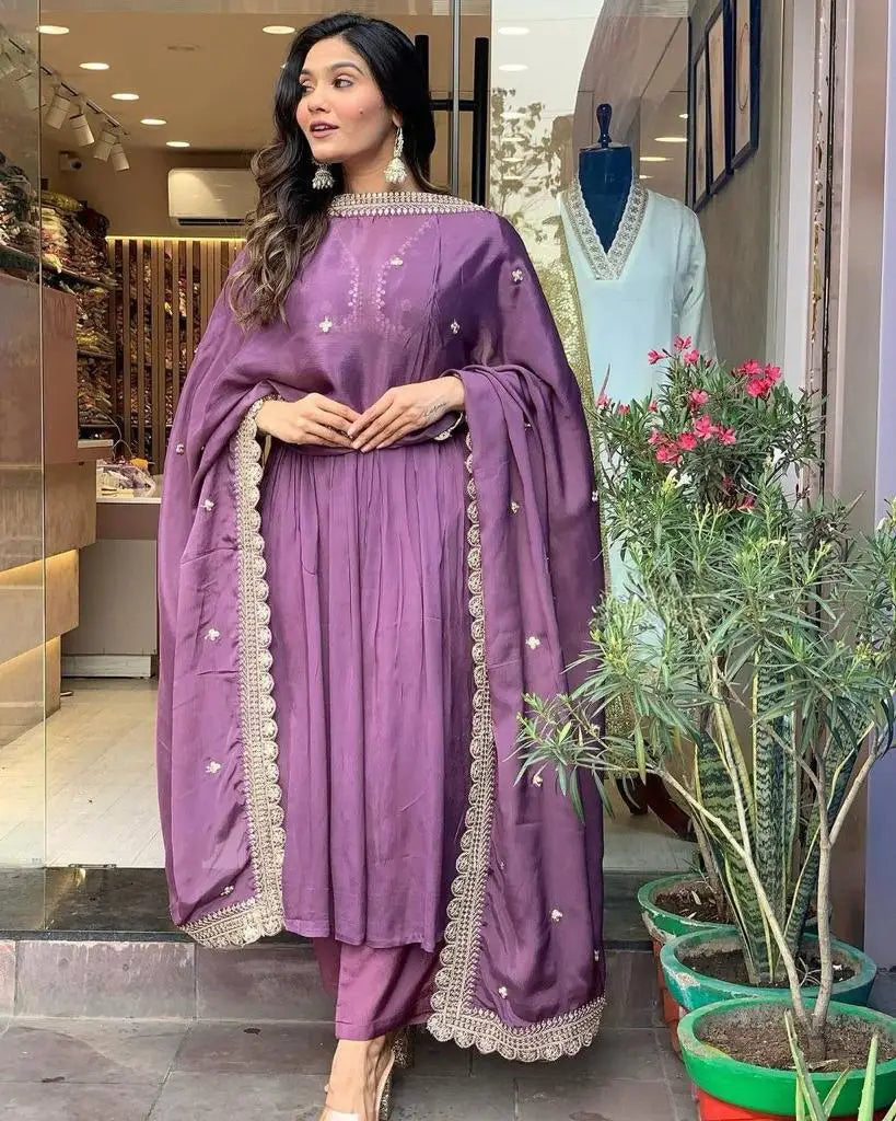 Faux Georgette Embroidered Gown Dupatta Set New Indian Designer Gown for Women and Girls Festive Partywear Readymade Stitched