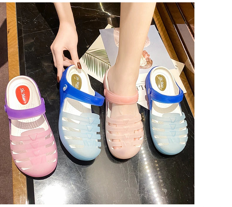 New Summer Jelly Sandals Women Outdoor Casual Slip On Garden Beach Shoes Female Rubber Clogs Non-slip Slides Breathable Slippers