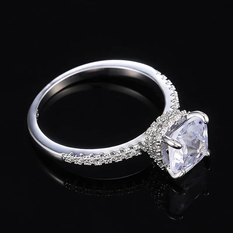 Elegant Pave Stone Ring For Women Bridal Style Fashion Finger Jewelry