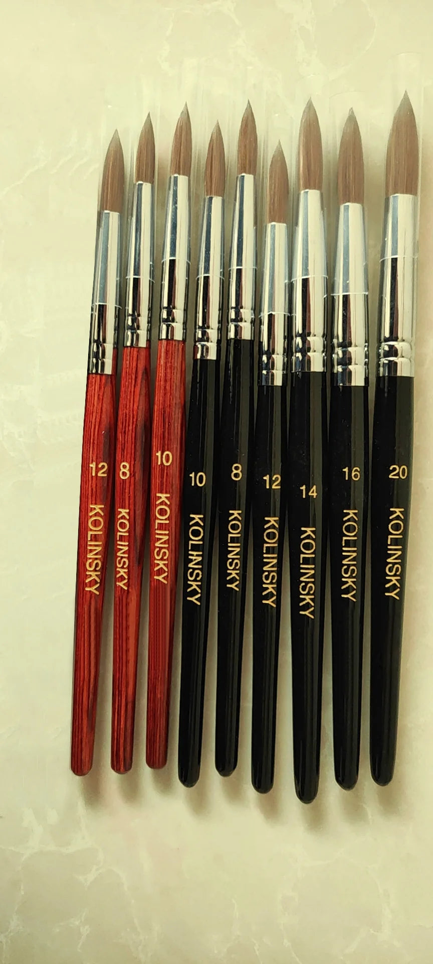 TITIAN OEM Packaging Black Wooden Oval 100% Kolinsky Acrylic Nail Brush Wholesale for Nails Art Size 8 10 12 14 16 18 20 22