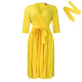 Women's Dress 2024 New Style Casual Elegant Solid Color V-neck Long Sleeve Pleated Skirt