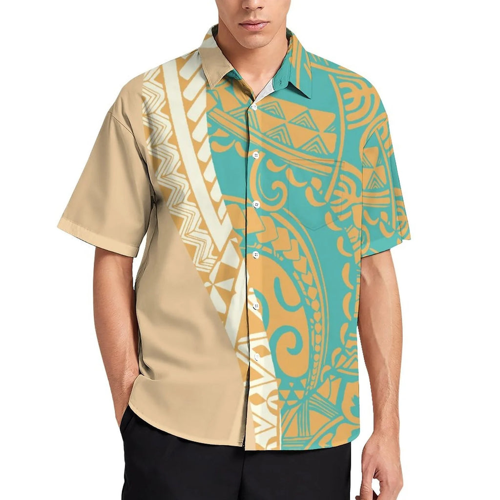 Hot Sale Summer Men Short Sleeve Shirt Tribal Print Plus Size Men Polynesian Shirts Island Casual Shirt