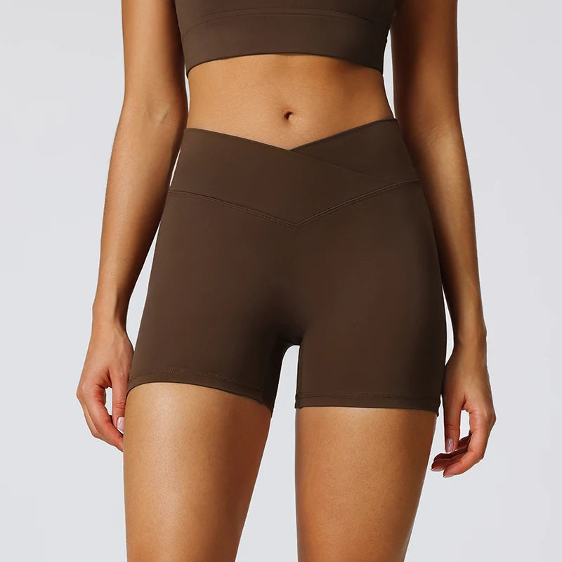 Quick Dry Fitness Shorts Women Sports Breathable Bike Shorts High Waist V-Shaped Tummy Control Yoga Workout Gym Legging Shorts