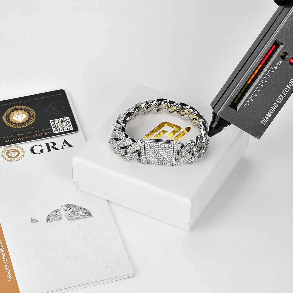 Wholesale 925 Silver Mosan Moissanite Bracelet European American Hip-Hop Style 20mm Cuban Chain Men's Diamond Bangle"