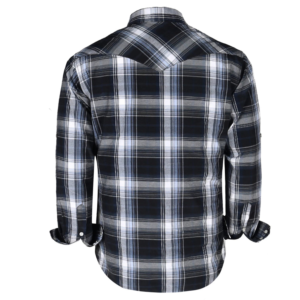 Men's Western Cowboy Long Sleeve Pearl Snap Casual Plaid Work Shirts