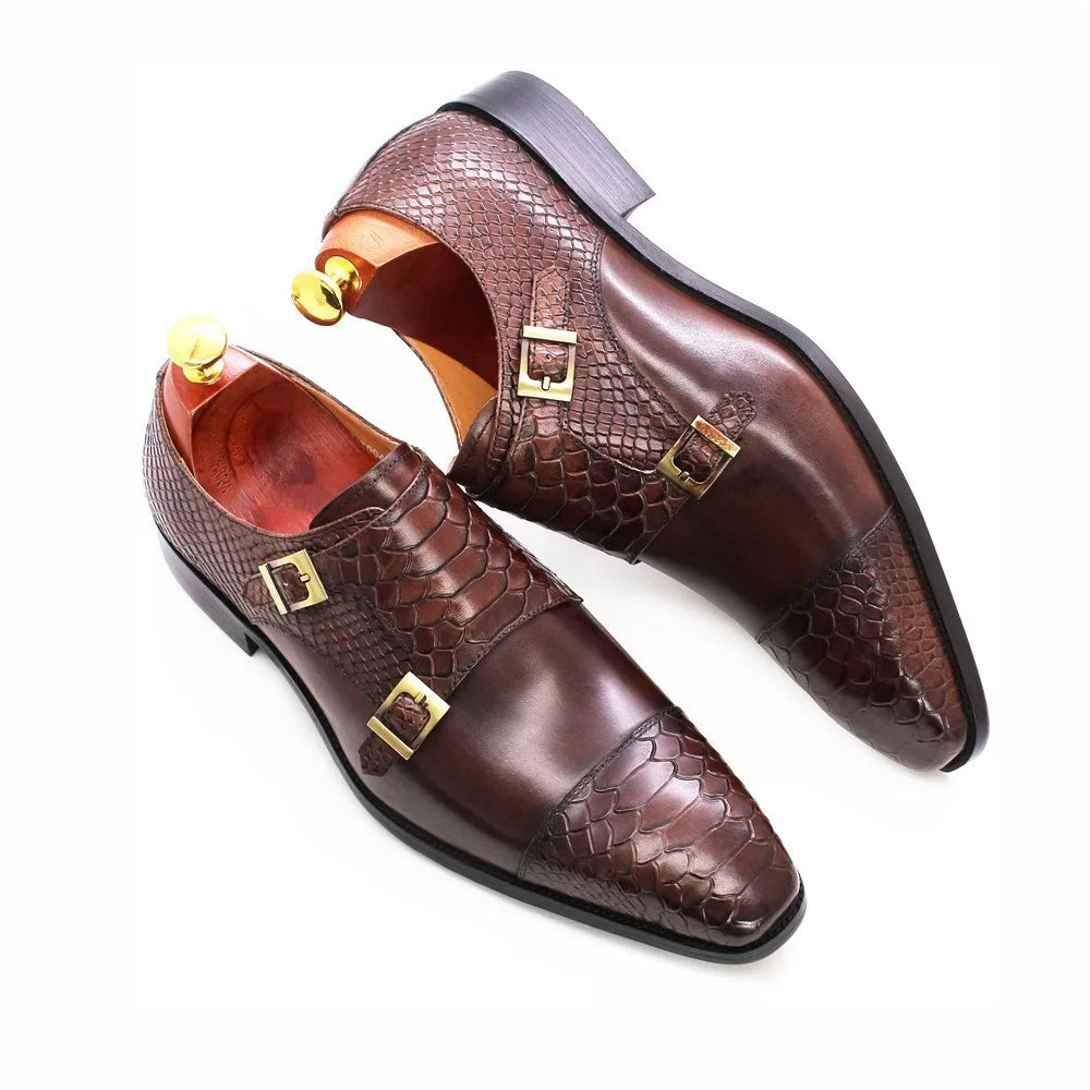 F83-X004 New Arrivals Dress Shoes Oxfords Casual Shoes for Men Retro Double Button Genuine Leather Shoes for Men