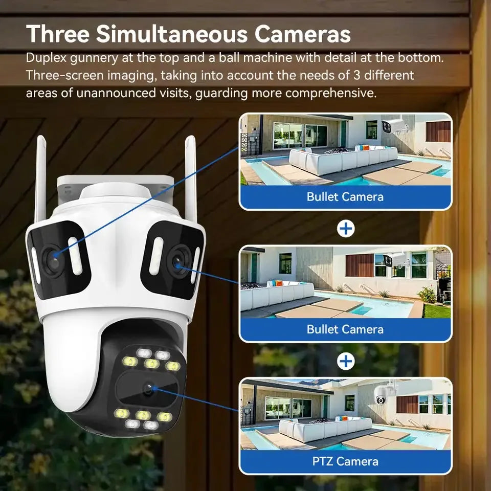 Wistino P2P ICSEE Three Lens Three Screen Wifi PTZ Camera 6K HD Outdoor IP Camera Auto Tracking Video Security Cameras Wifi