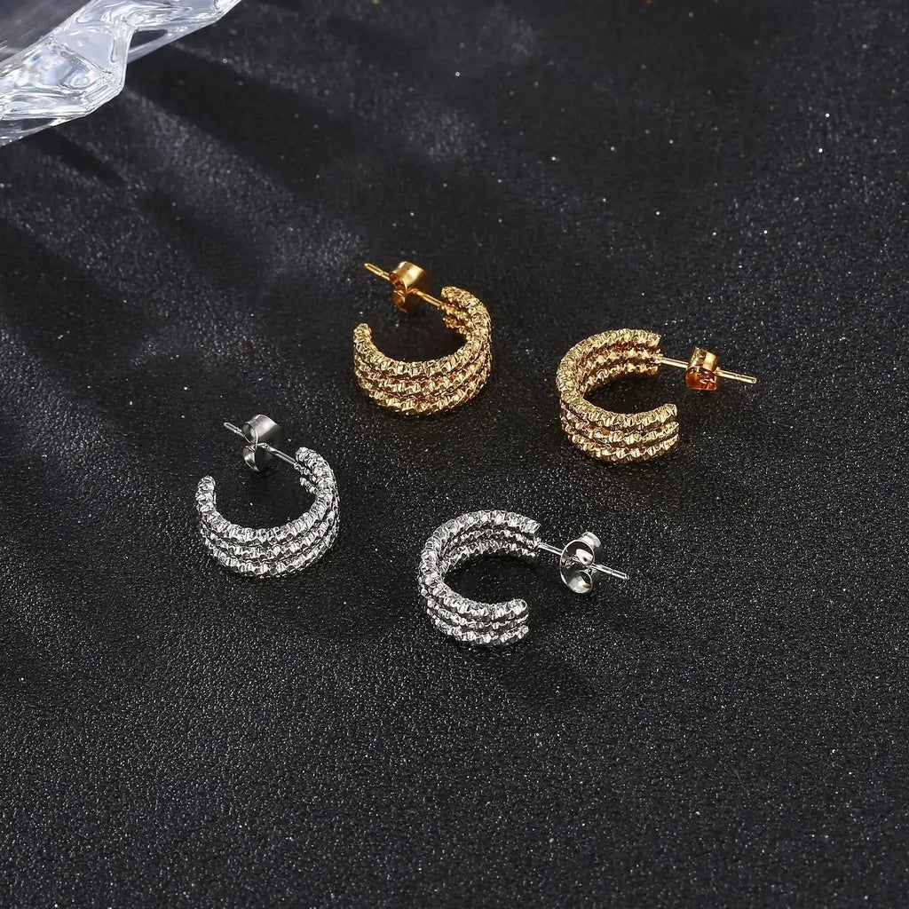 Showfay Women Fashion Multi Layer C Shaped Trend Unique Elegant Hoop Earring