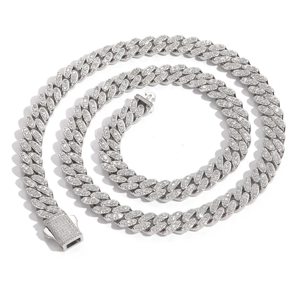 BES 10MM Iced Out Cuban Link Chain Cubic Copper Zirconia Necklace Hip Hop Bracelet Wholesale Women Man Hip Hop Jewelry