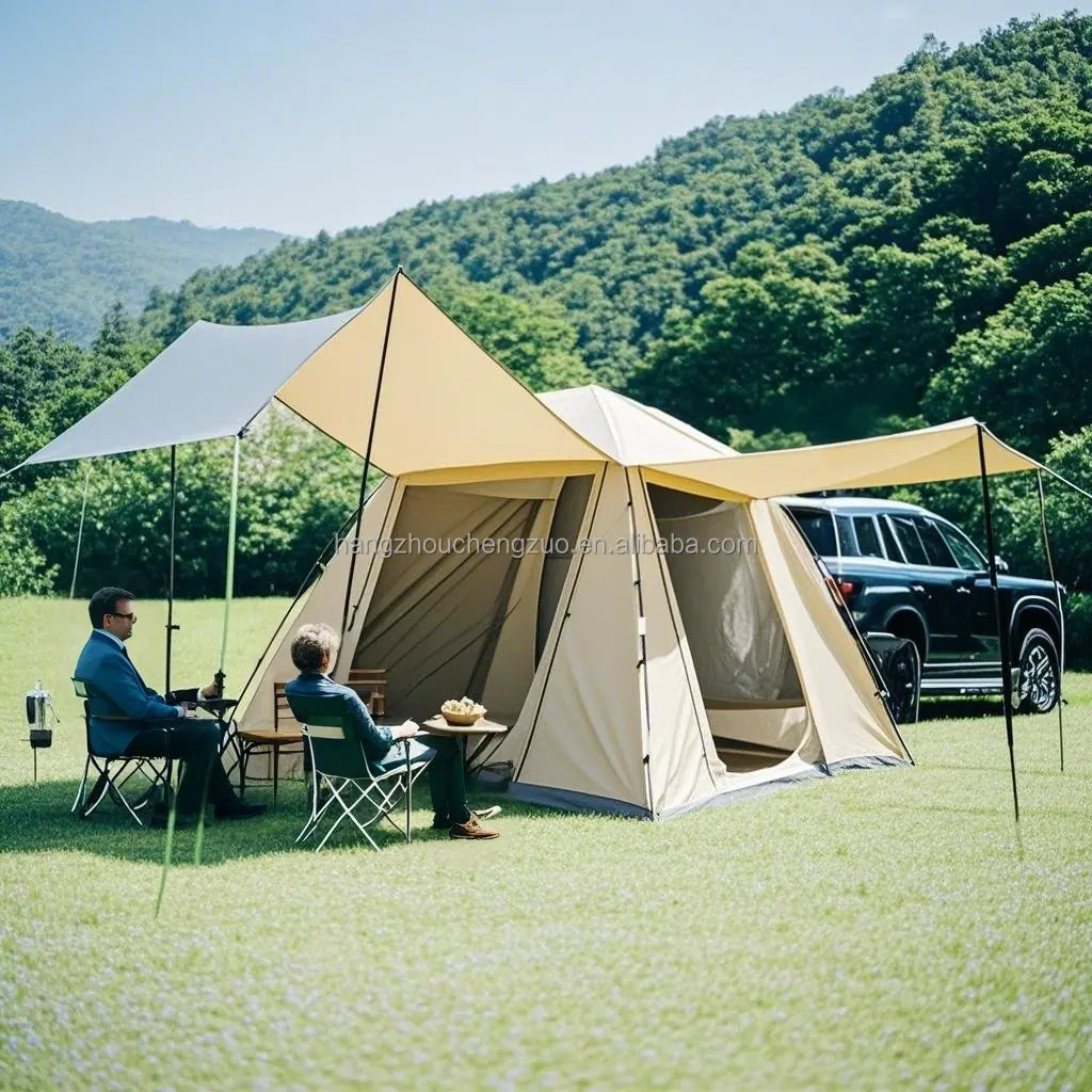 6-Person Size Car Rear Tent with Four Large Window Car Tailgate Tent Back SUV Tent with Large Awning, 6 Person Trunk Tent