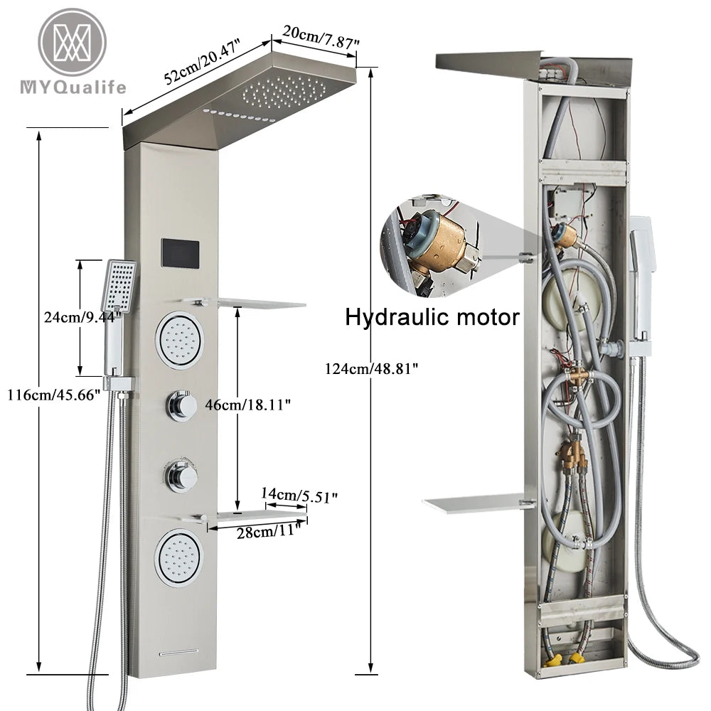 LED Shower Panel Waterfall Rain Digital Display Shower Faucet Set SPA Massage Jet Bathroom Column Mixer Tap Tower System