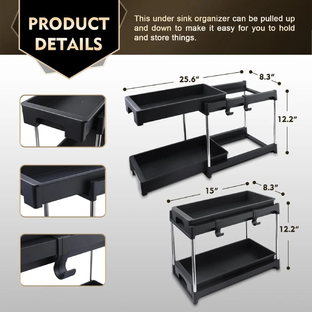 Organizers and Storage Cabinet Organizers and Storage Pull Out Drawers 2 Hooks Black