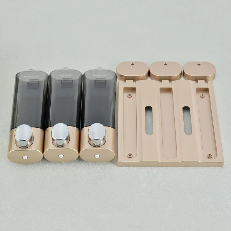 Hotel Toilet 300ml*3 Chamber Bottle Triple Wall Mount Shampoo Soap and Shower Dispenser Manual Press Liquid Soap Box With Lock