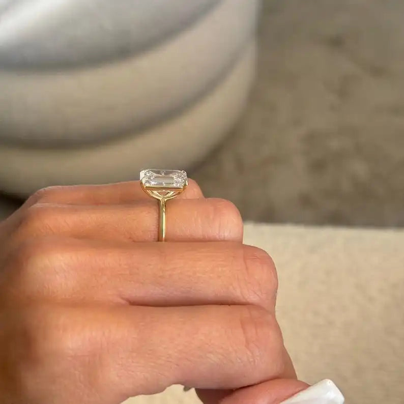 Designer 14K Gold 3 Carat Emerald Cut Lab Diamond IGI Certified F Color VS2 3GM Elegant Solitaire Engagement Wedding Ring